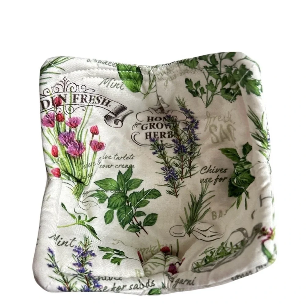 Hand Crafted Colorful Herb Garden Microwave Small Bowl Cozy 100% Cotton